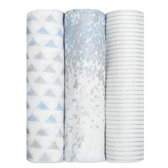 aden + anais metallic blue moon birch 3-pack swaddles