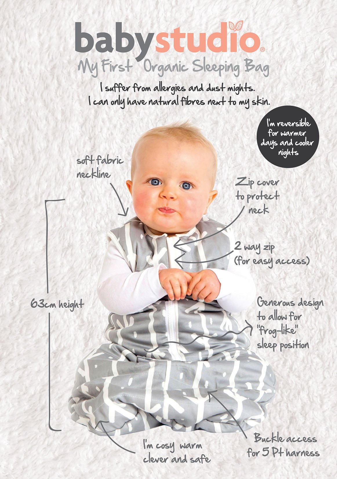 Studio Bag No Arms ORGANIC Cotton 0-6m My First 1.0 TOG