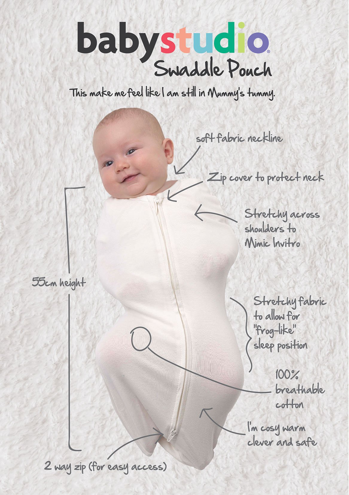 Baby Studio Swaddlepouch Small 0-3 months IVORY