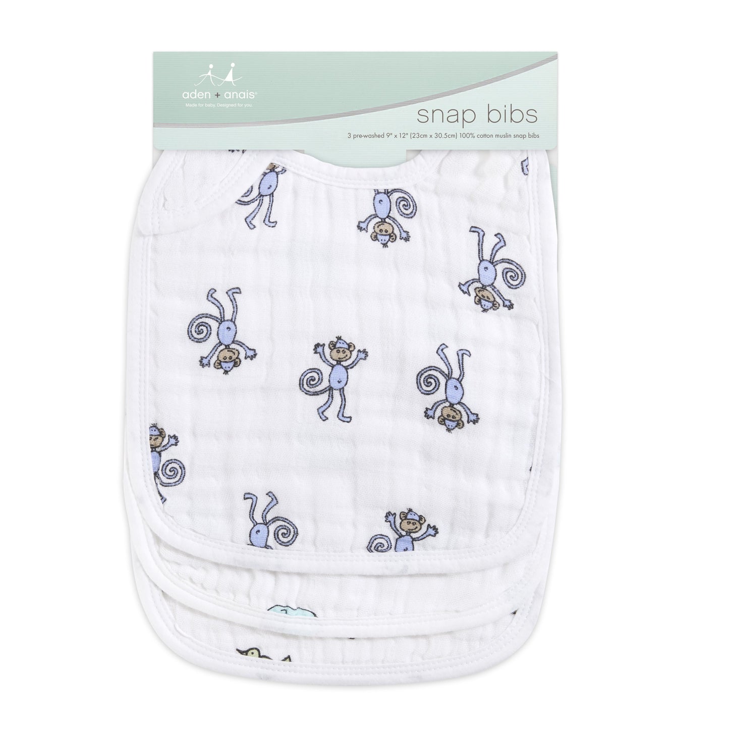 jungle jam classic muslin snap bibs 3-pack