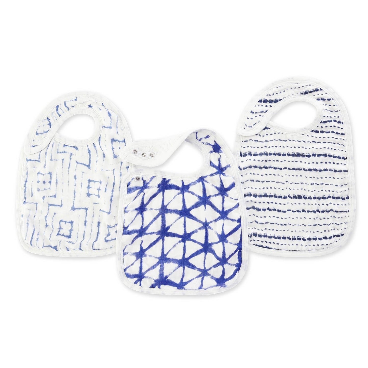 indigo silky soft bamboo muslin snap bibs 3-pack