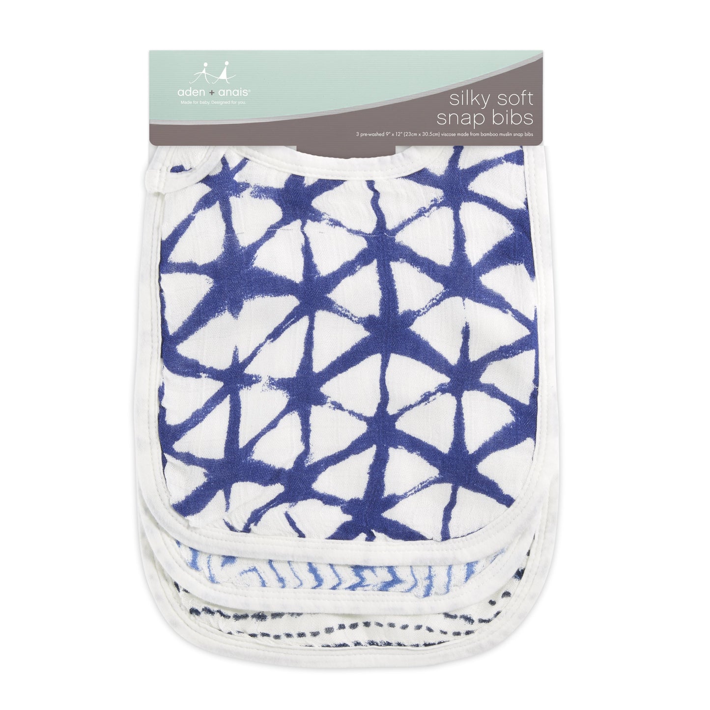 indigo silky soft bamboo muslin snap bibs 3-pack