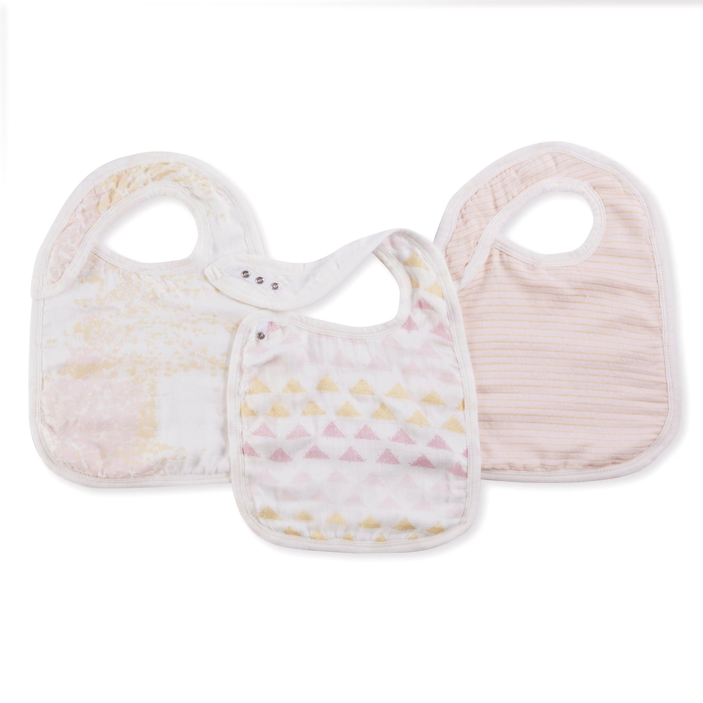 primrose birch metallic silky soft bamboo muslin snap bibs 3-pack