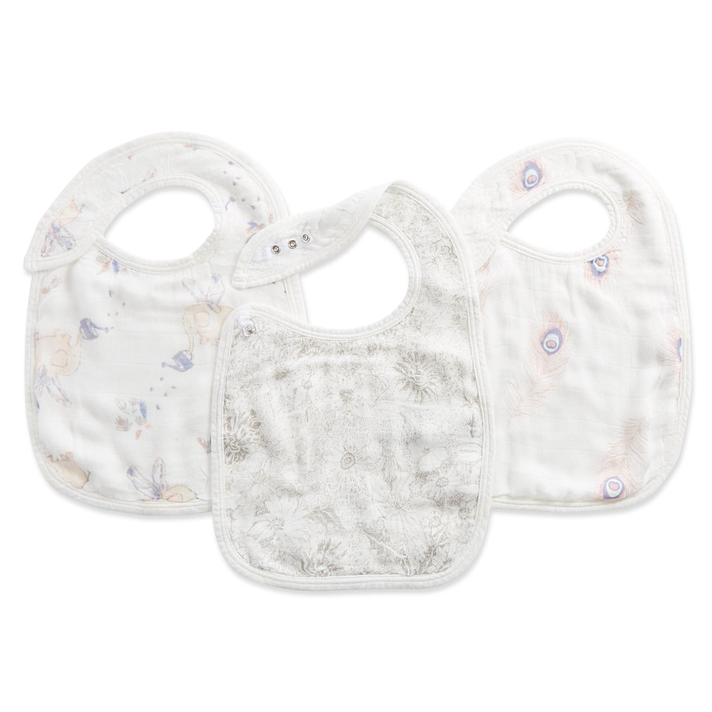featherlight silky soft bamboo muslin snap bibs 3-pack