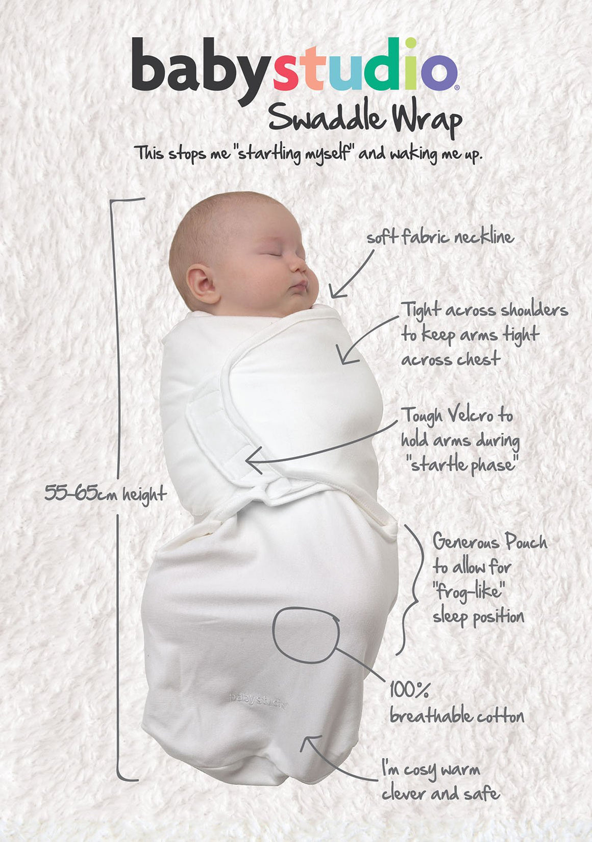 SWADDLEWRAP COTTON (Small 0-3 months) CLOUDS Grey