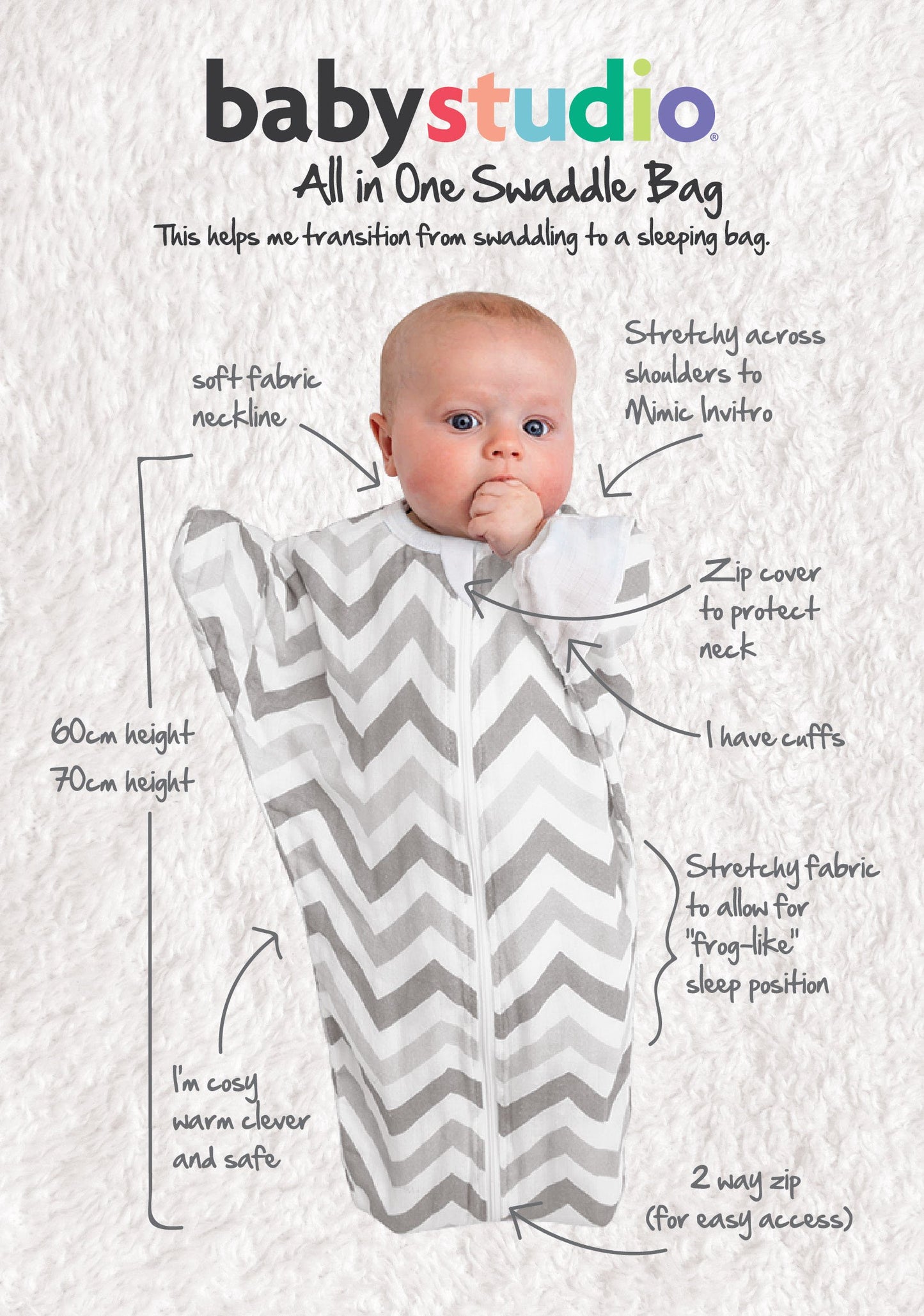 All In One Swaddle Bag 3-9 Months CLOUDS