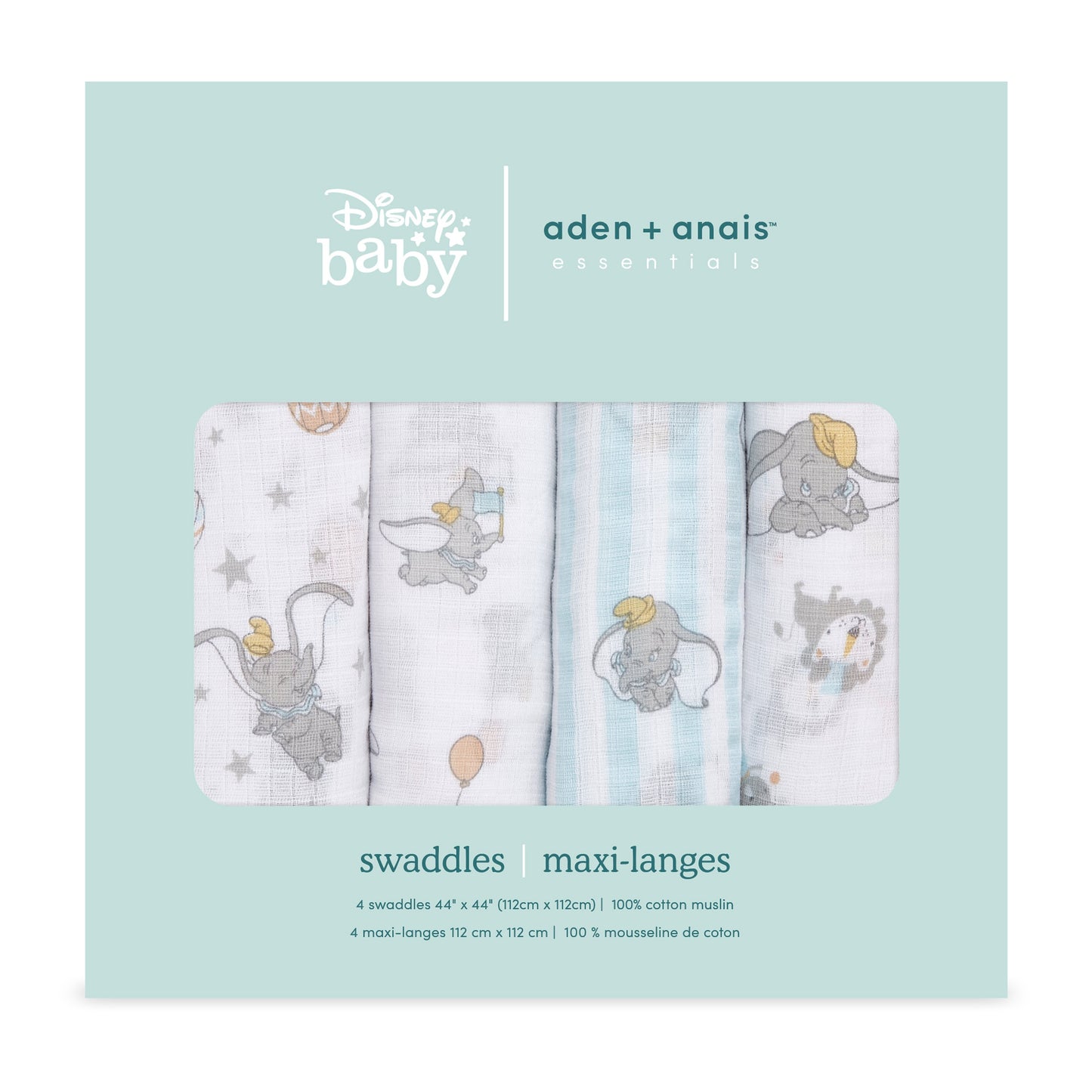 aden+anais essentials DISNEY Dumbo 4 pack muslin swaddles