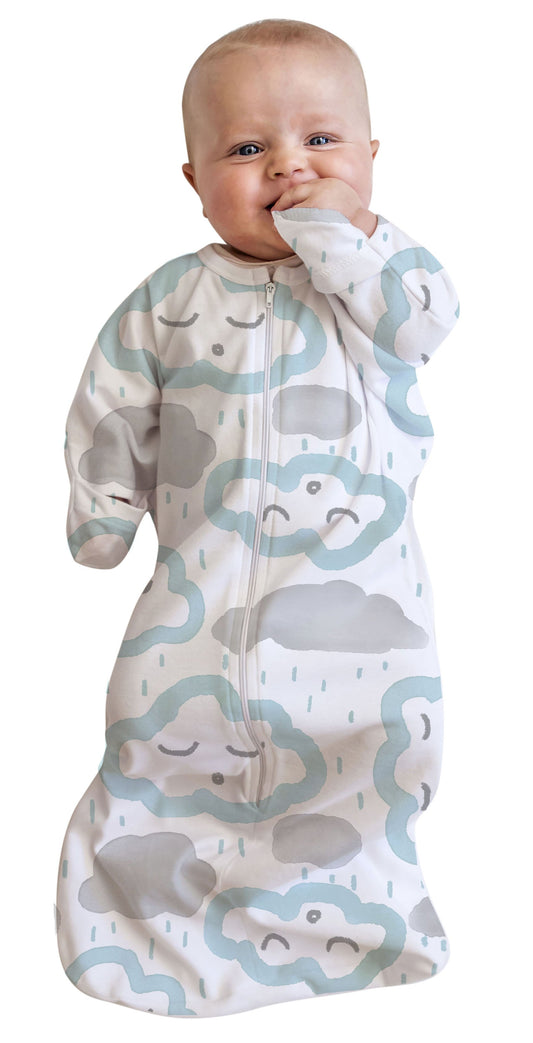 0-3m COTTON All in One Swaddle Bag CLOUDS PEPPERMINT