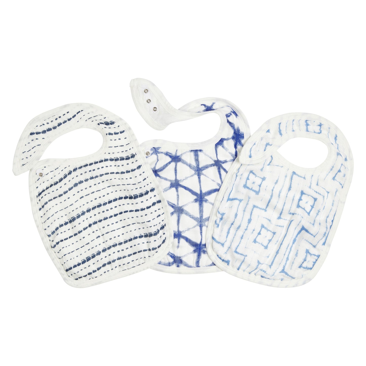 indigo silky soft bamboo muslin snap bibs 3-pack