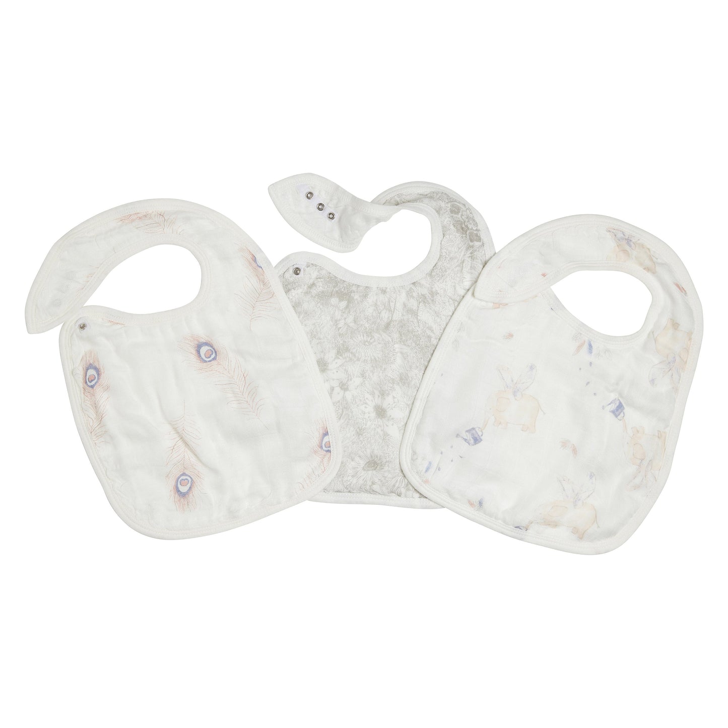 featherlight silky soft bamboo muslin snap bibs 3-pack